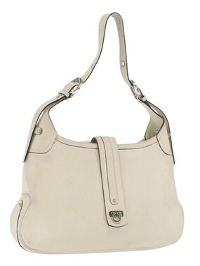 Salvatore Ferragamo Gancini Ivory Leather Shoulder Bag - Silver Hardware